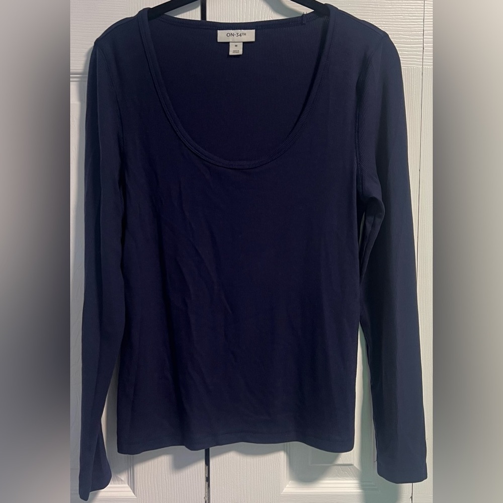 Women's On 34th Ribbed Dark Blue Long Sleeved Top
